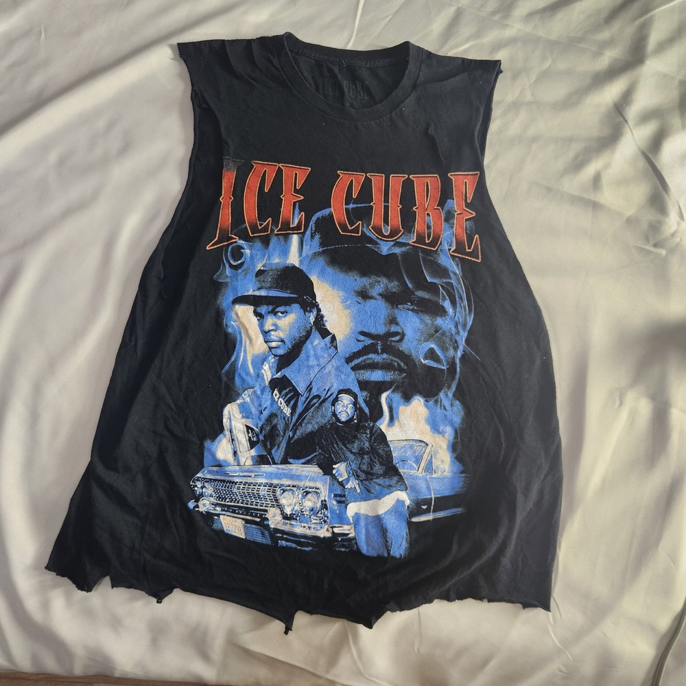 Ice Cube Graphic Print Sleeveless T-Shirt Hip Hop Rap Music Black L